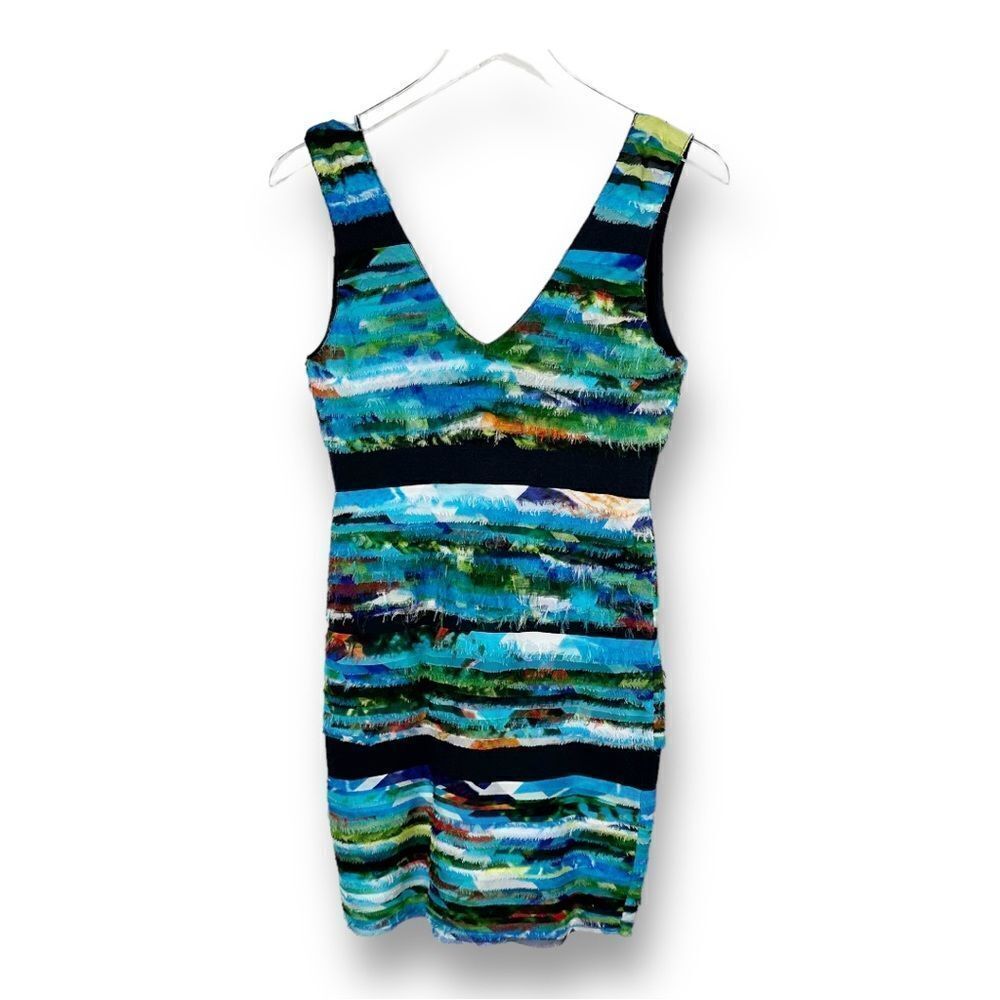 Rag and Bone Watercolor Harley Frayed Silk Sleeveless V-Back Dress Size Small